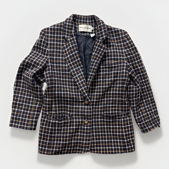 Vintage JH Collectibles 100% Wool Blazer Jacket Women’s 14 USA Button Plaid Navy - Picture 1 of 13